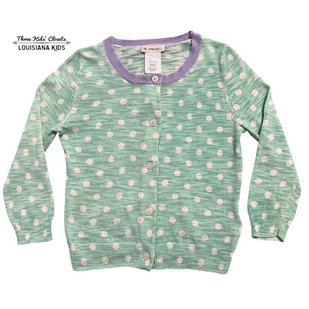 Crewcuts 3Y Mint & Lavender Polkadot Cardigan